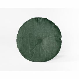 Tmavozelený vankúš Linen Couture Cojin Redondo Dark Green, ⌀ 45 cm