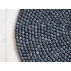 Antracitový guľôčkový vlnený koberec Wooldot Ball Rugs, ⌀ 90 cm