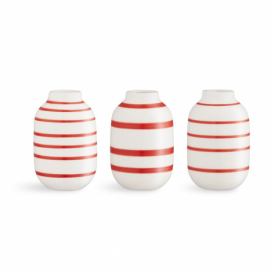 Súprava 3 bielo-červených pruhovaných porcelánových váz Kähler Design Omaggio