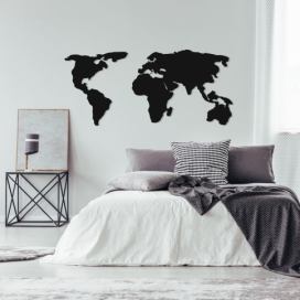 Čierna kovová nástenná dekorácia World Map Two, 121 × 56 cm