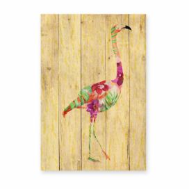 Nástenná dekorácia z borovicového dreva Madre Selva Flowers Flamingo, 60 × 40 cm