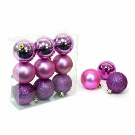 Sada 9 vianočných ozdôb v ružovo-fialovej farbe Unimasa Caja