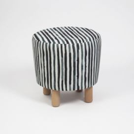 Čiernobiely taburet s drevenými nohami Cono Railey, ⌀ 41 cm