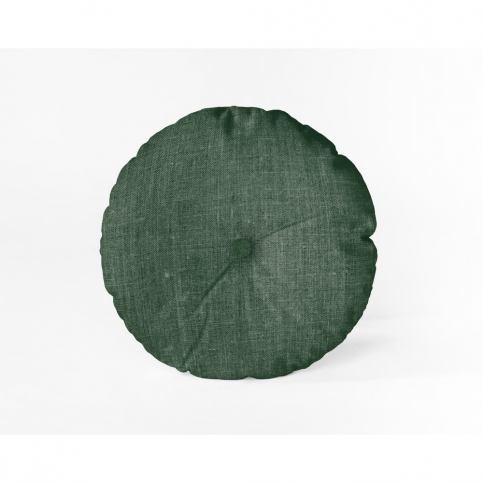 Tmavozelený vankúš Linen Couture Cojin Redondo Dark Green, ⌀ 45 cm Bonami.sk