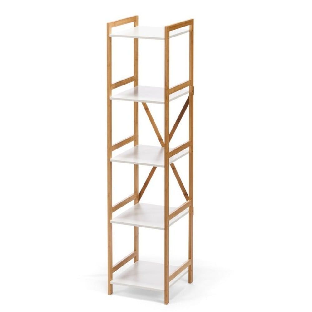 Biely úzky päťposchodový regál s bambusovou konštrukciou loomi.design Lora - Bonami.sk