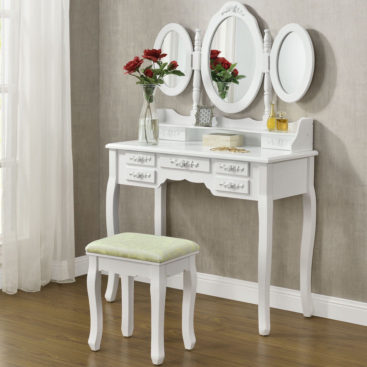Juskys Toaletný stolík \"Elsa\" biely so zrkadlom a stoličkou - Eshopist.sk