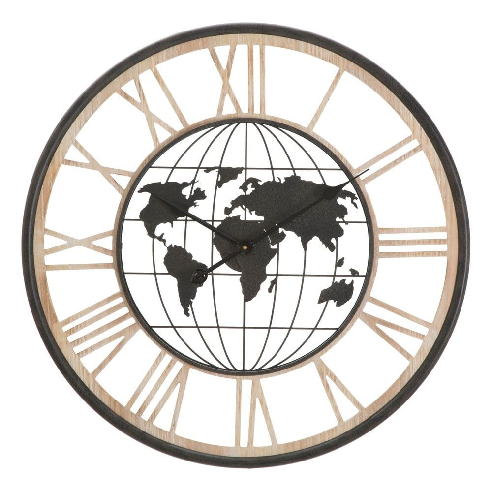 Čierne nástenné hodiny Mauro Ferretti World, ø 70 cm - Bonami.sk