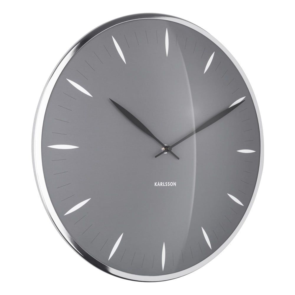 Sivé sklenené nástenné hodiny Karlsson Leaf, ø 40 cm - Bonami.sk