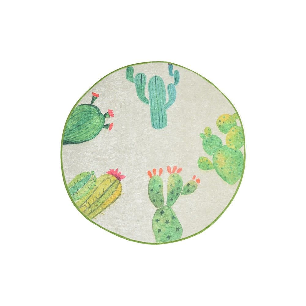 Bielo-zelená kúpeľňová predložka Tropica Cactus I, ⌀ 100 cm - Bonami.sk