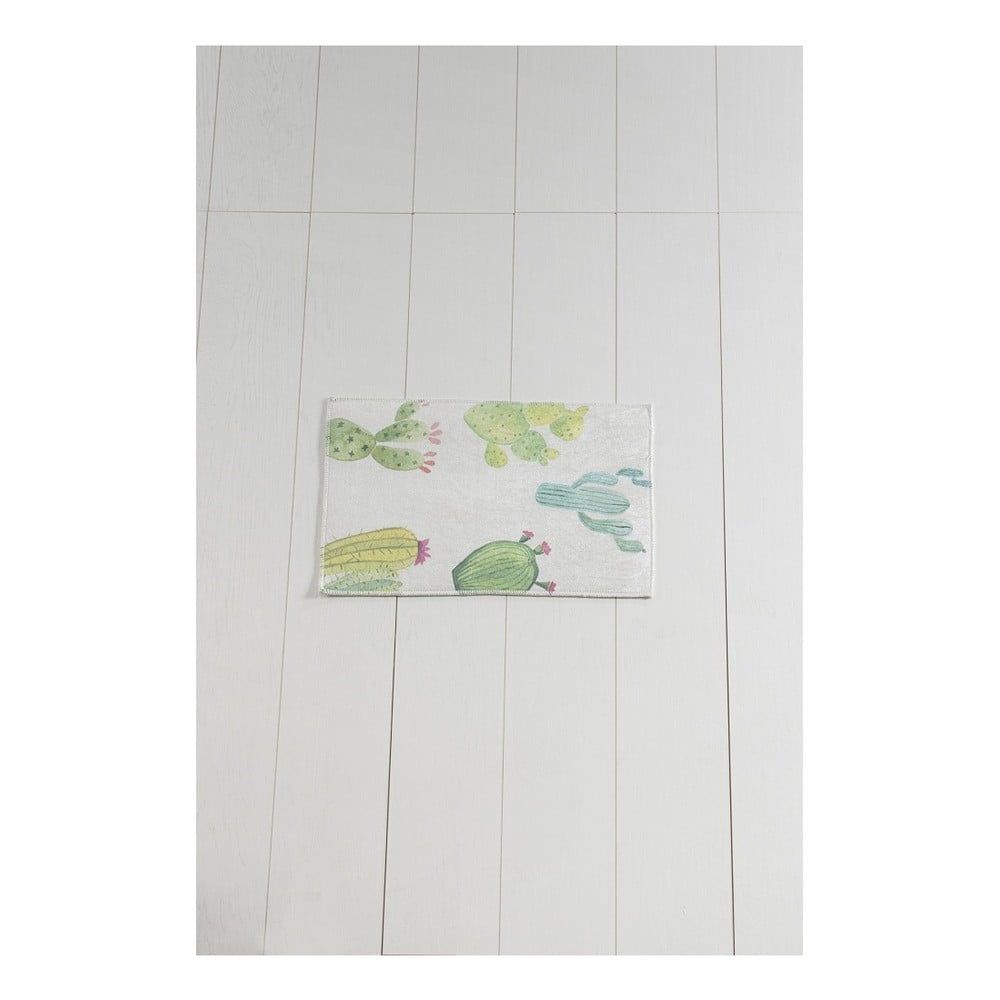 Bielo-zelená kúpeľňová predložka Tropica Cactus I, 60 × 40 cm - Bonami.sk