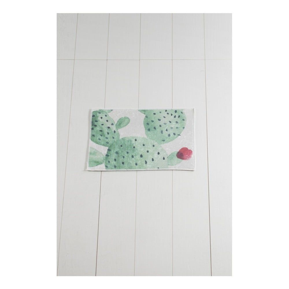 Bielo-zelená kúpeľňová predložka Tropica Cactus II, 60 × 40 cm - Bonami.sk