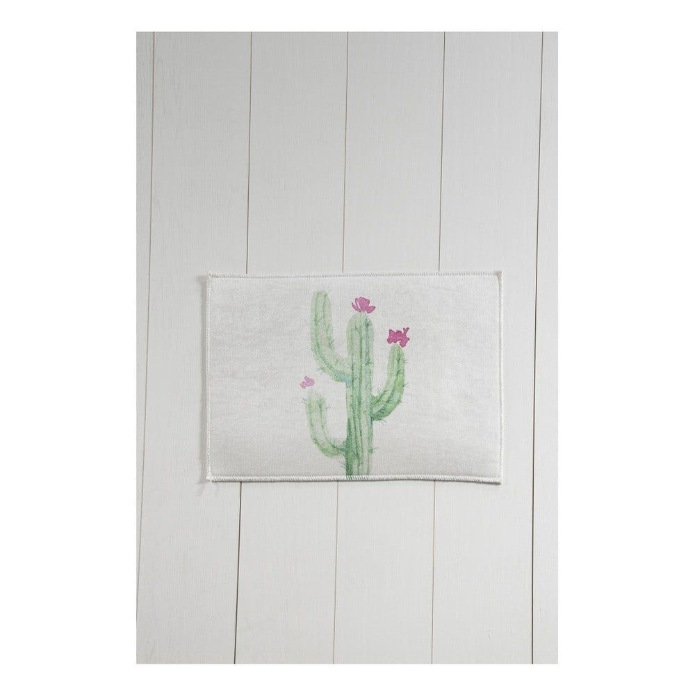 Bielo-zelená kúpeľňová predložka Tropica Cactus III, 60 × 40 cm - Bonami.sk