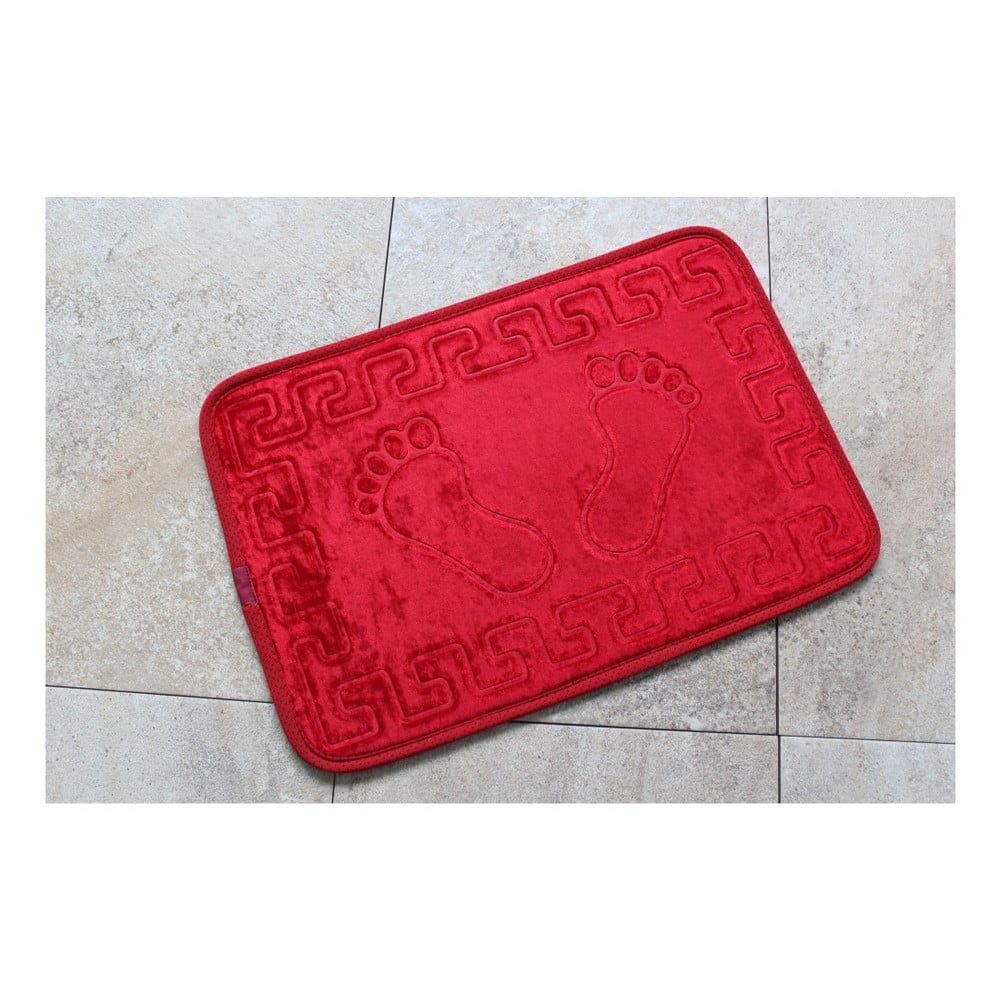 Červená kúpeľňová predložka s motívom chodidiel Feet Feet, 60 × 40 cm - Bonami.sk