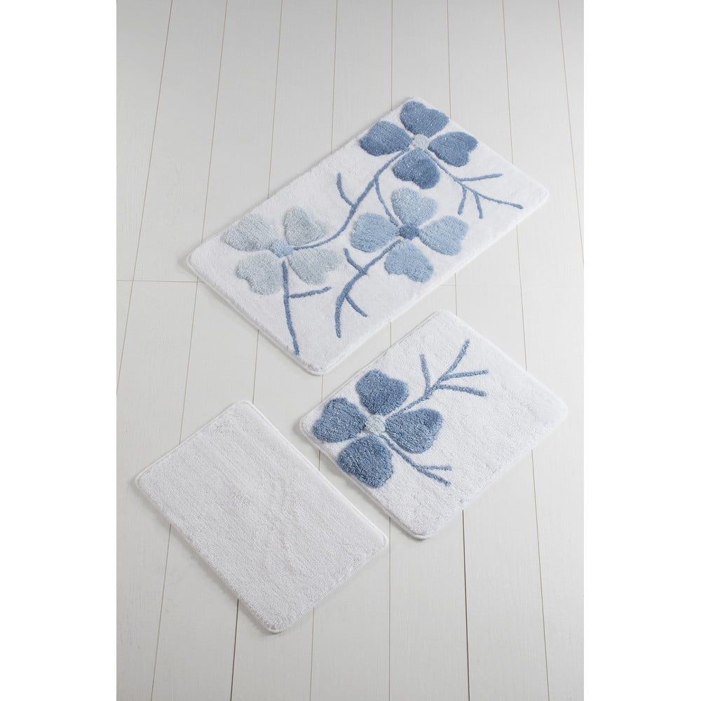 Sada 3 modro-bielych predložiek do kúpeľne Flowers - Bonami.sk