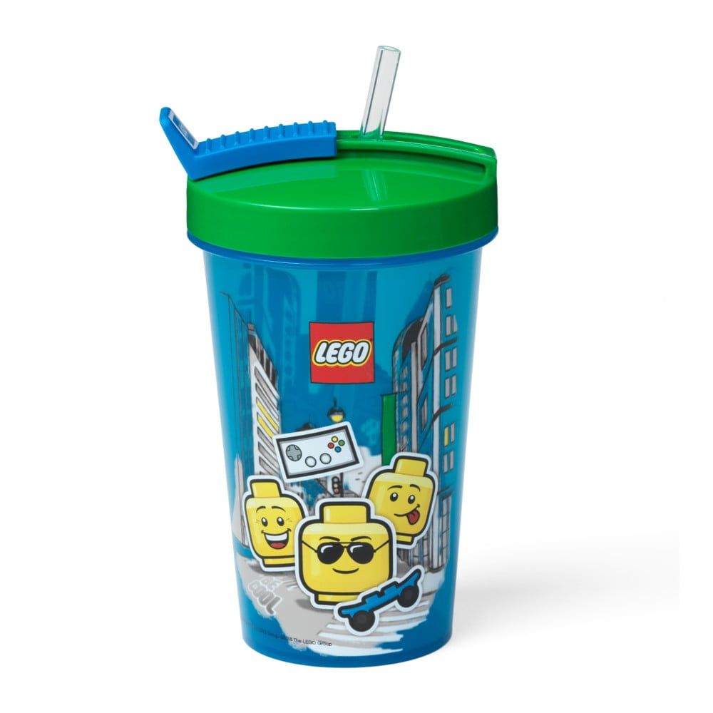 Modrý téglik so zeleným vekom a slamkou LEGO® Iconic, 500 ml - Bonami.sk