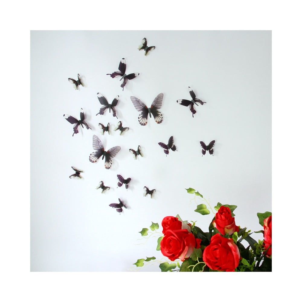 Sada 18 čiernych adhezívnych 3D samolepiek Ambiance Butterflies Chic - Bonami.sk