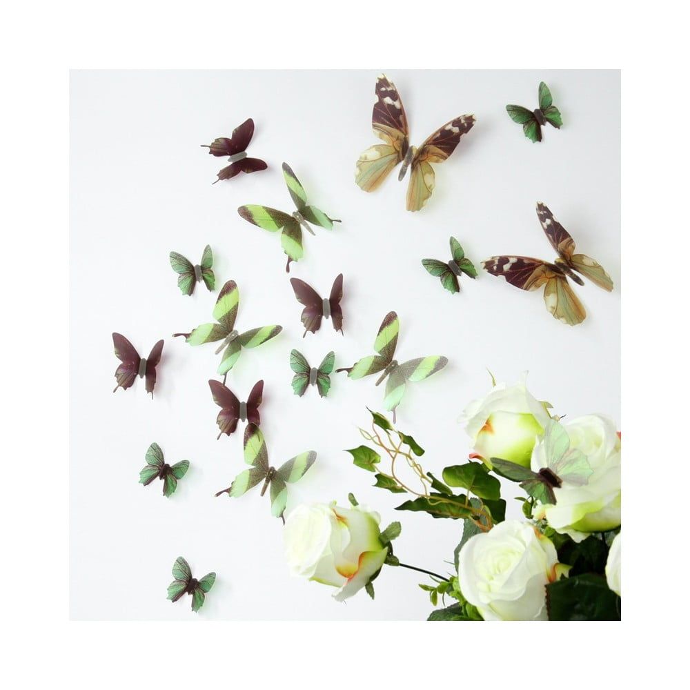 Sada 18 zelených adhezívnych 3D samolepiek Ambiance Butterflies - Bonami.sk