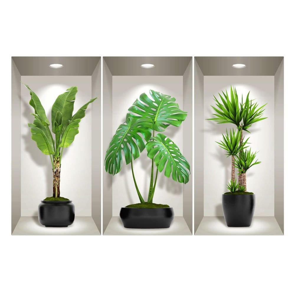 Sada 3 3D samolepiek na stenu Ambiance Green Plants - Bonami.sk