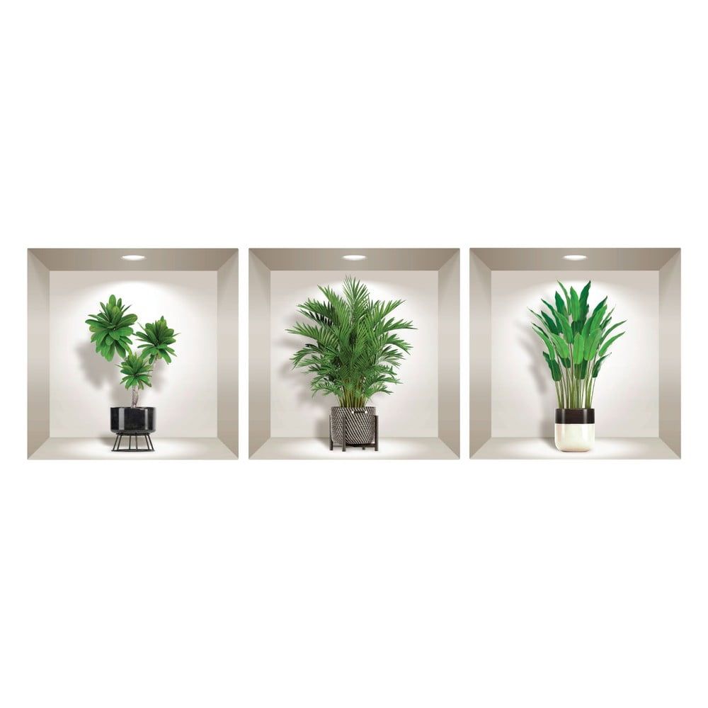 Sada 3 3D samolepiek na stenu Ambiance Indoor Plants - Bonami.sk