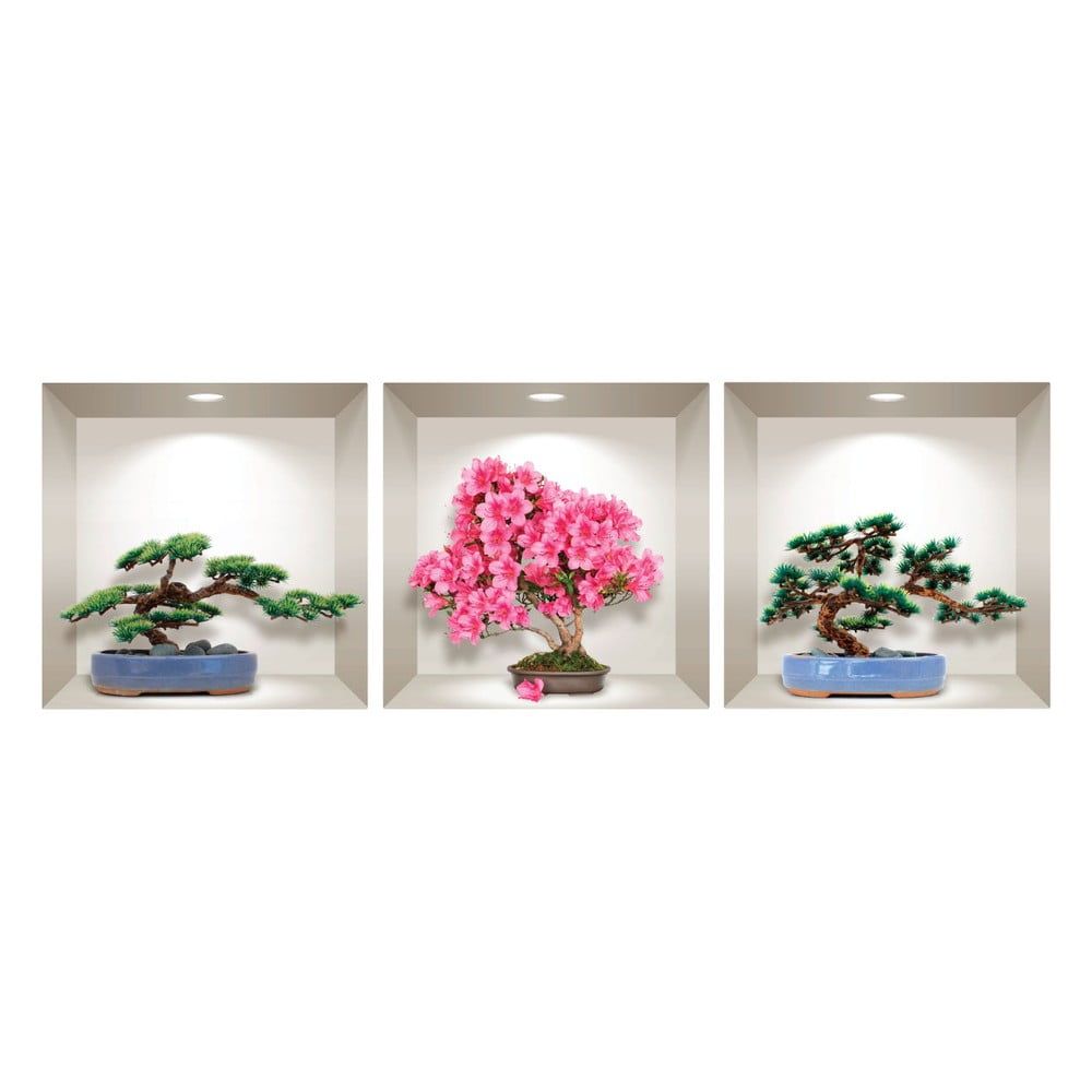 Sada 3 3D samolepiek na stenu Ambiance Natural and Colorful Bonsai - Bonami.sk