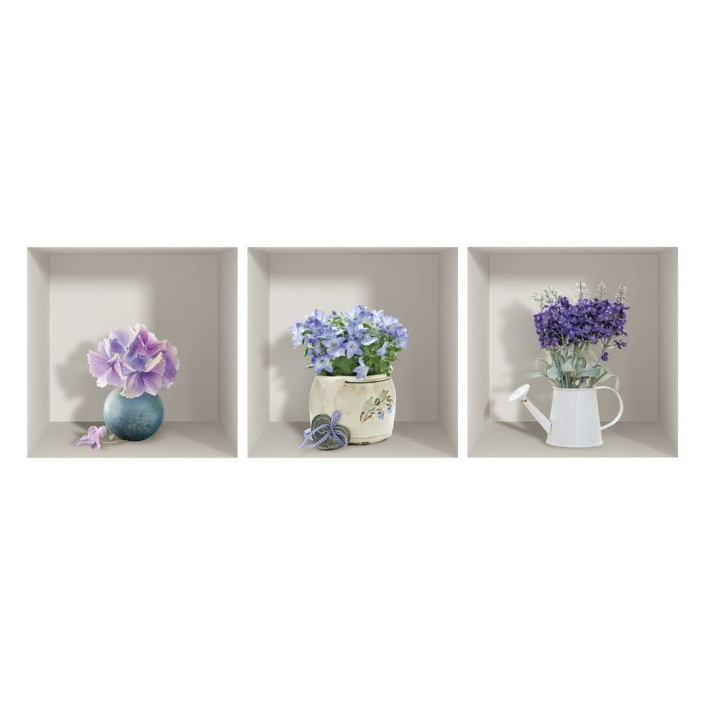 Sada 3 3D samolepiek na stenu Ambiance Purple Bouquets - Bonami.sk