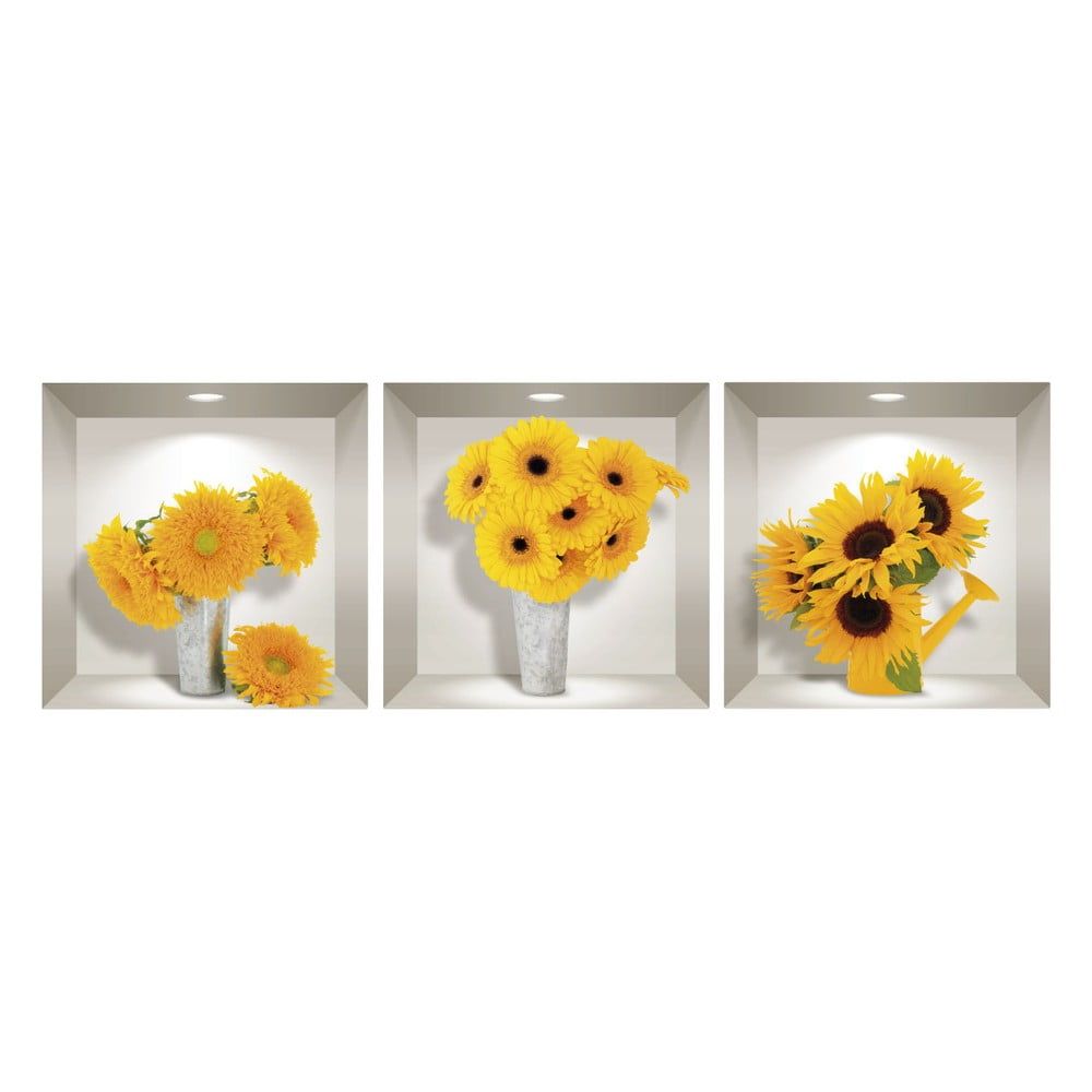 Sada 3 3D samolepiek na stenu Ambiance Sunflowers - Bonami.sk