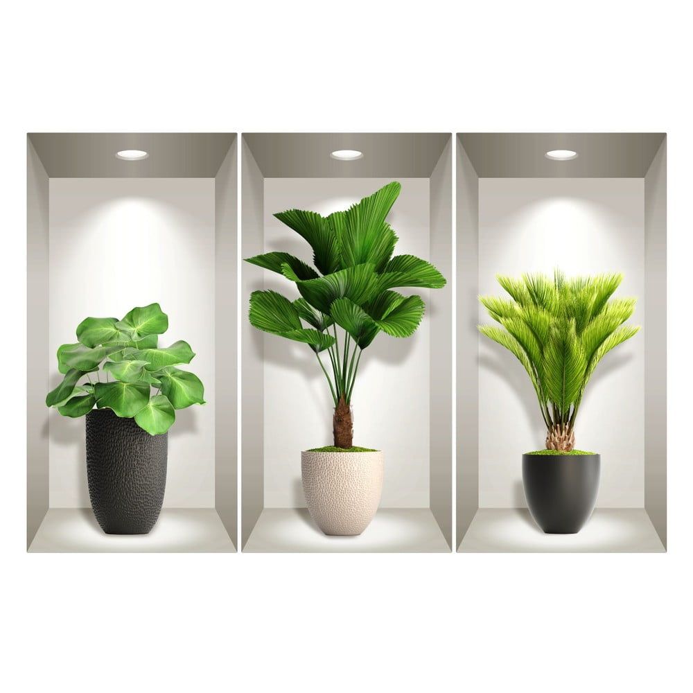 Sada 3 3D samolepiek na stenu Ambiance Tropical Plants - Bonami.sk