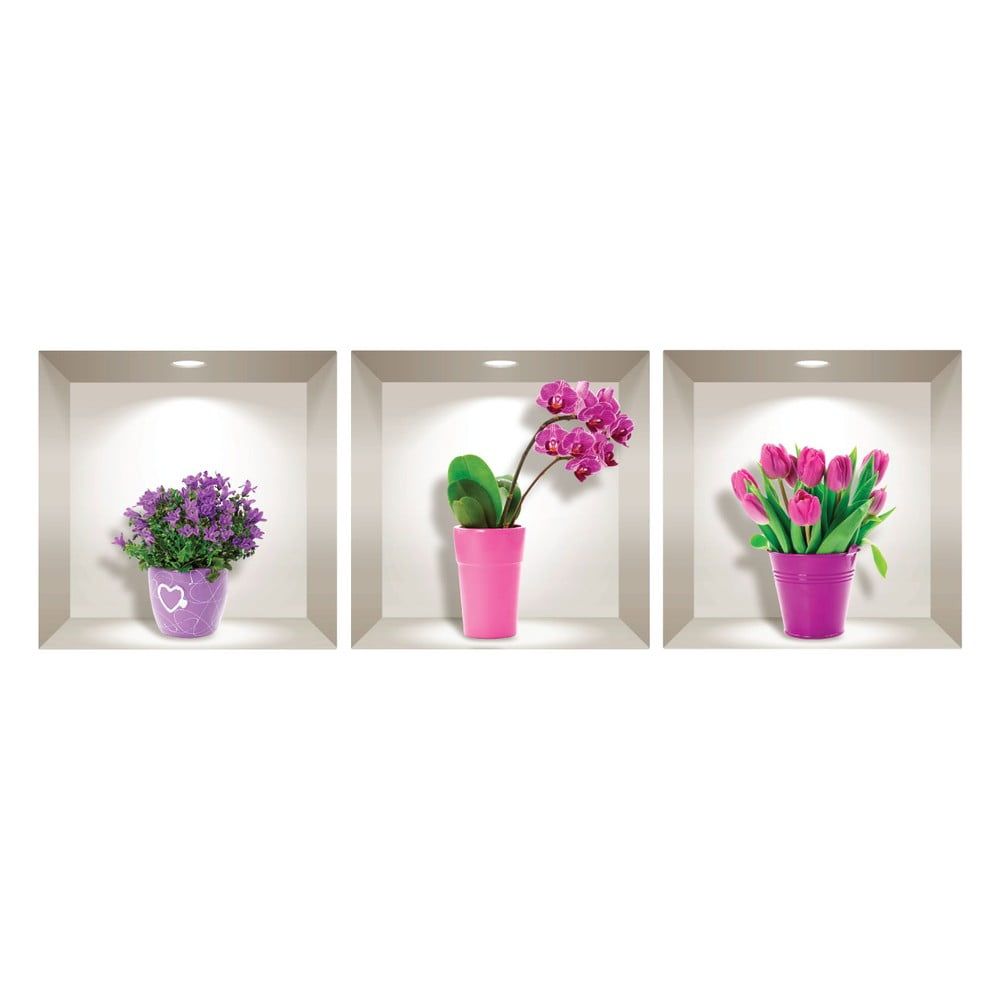 Sada 3 3D samolepiek na stenu Ambiance Tulips, Orchids and Lilacs - Bonami.sk