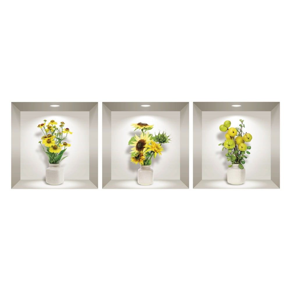 Sada 3 3D samolepiek na stenu Ambiance Yellow Flowers - Bonami.sk