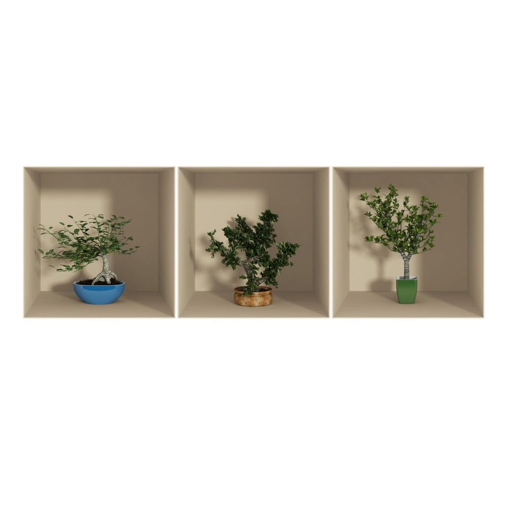 Sada 3 samolepiek s 3D efektom Ambiance Small Trees - Bonami.sk