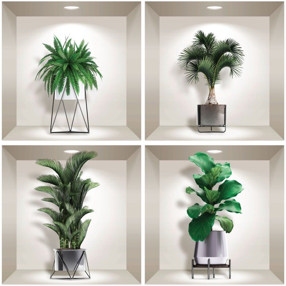 Sada 4 3D samolepiek na stenu Ambiance Indoor Plants - Bonami.sk