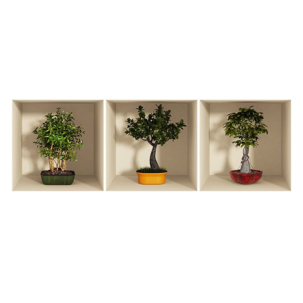 Sada 3 samolepiek s 3D efektom Ambiance Bonsai Trees - Bonami.sk