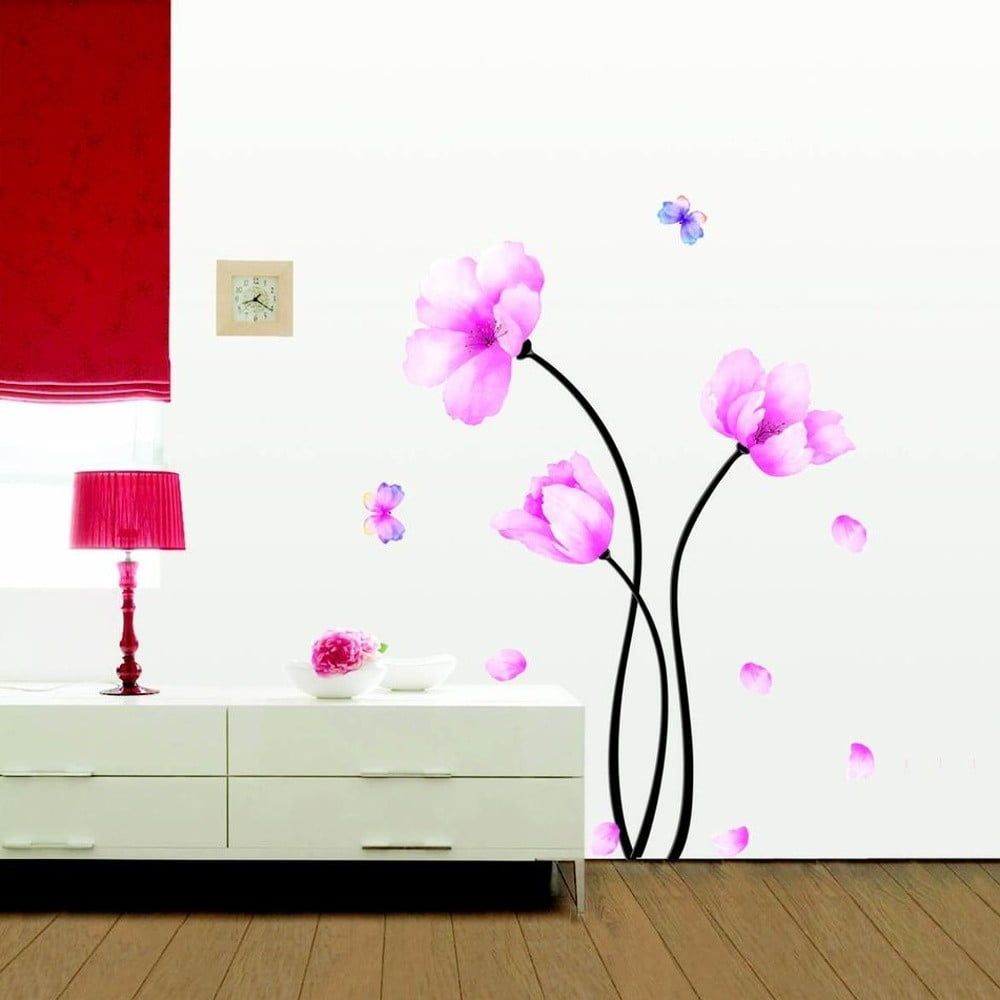 Sada samolepiek Ambiance Pink Flowers And Butterflies - Bonami.sk