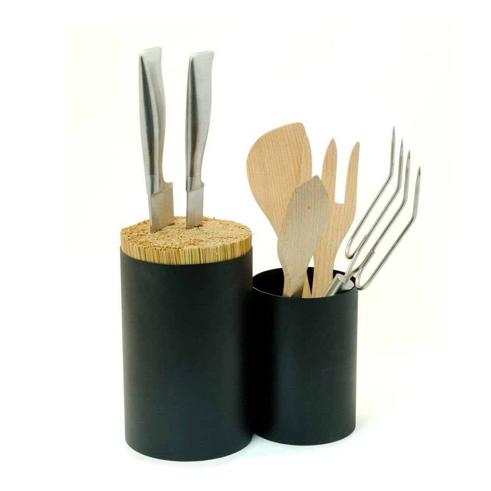 Čierny blok na nože a kuchynské náčinie z bambusového dreva Wireworks Knife&Spoon - Bonami.sk