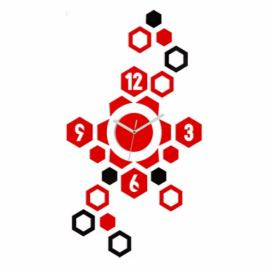 3D nalepovací hodiny Hexagon červené-černé