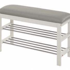 Botník s lavicou ST-11 - biela / sivá / chróm