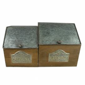 Sada 2 drevených boxov s kovovým vekom Antic Line Cuisine