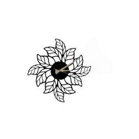 Čierne nástenné hodiny Glozis Leaves Clock, ⌀ 48 cm