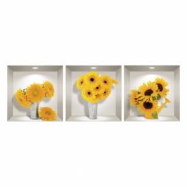 Sada 3 3D samolepiek na stenu Ambiance Sunflowers