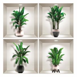 Sada 4 3D samolepiek na stenu Ambiance Exotic Palm Leavs