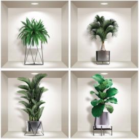 Sada 4 3D samolepiek na stenu Ambiance Indoor Plants