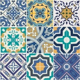 Sada 9 nástenných samolepiek Ambiance Azulejos Vintage Arabesques, 10 × 10 cm