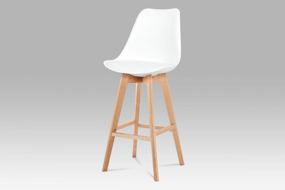 Barová stolička CTB-801 plast / ekokoža / buk Autronic Biela - dekorhome.sk