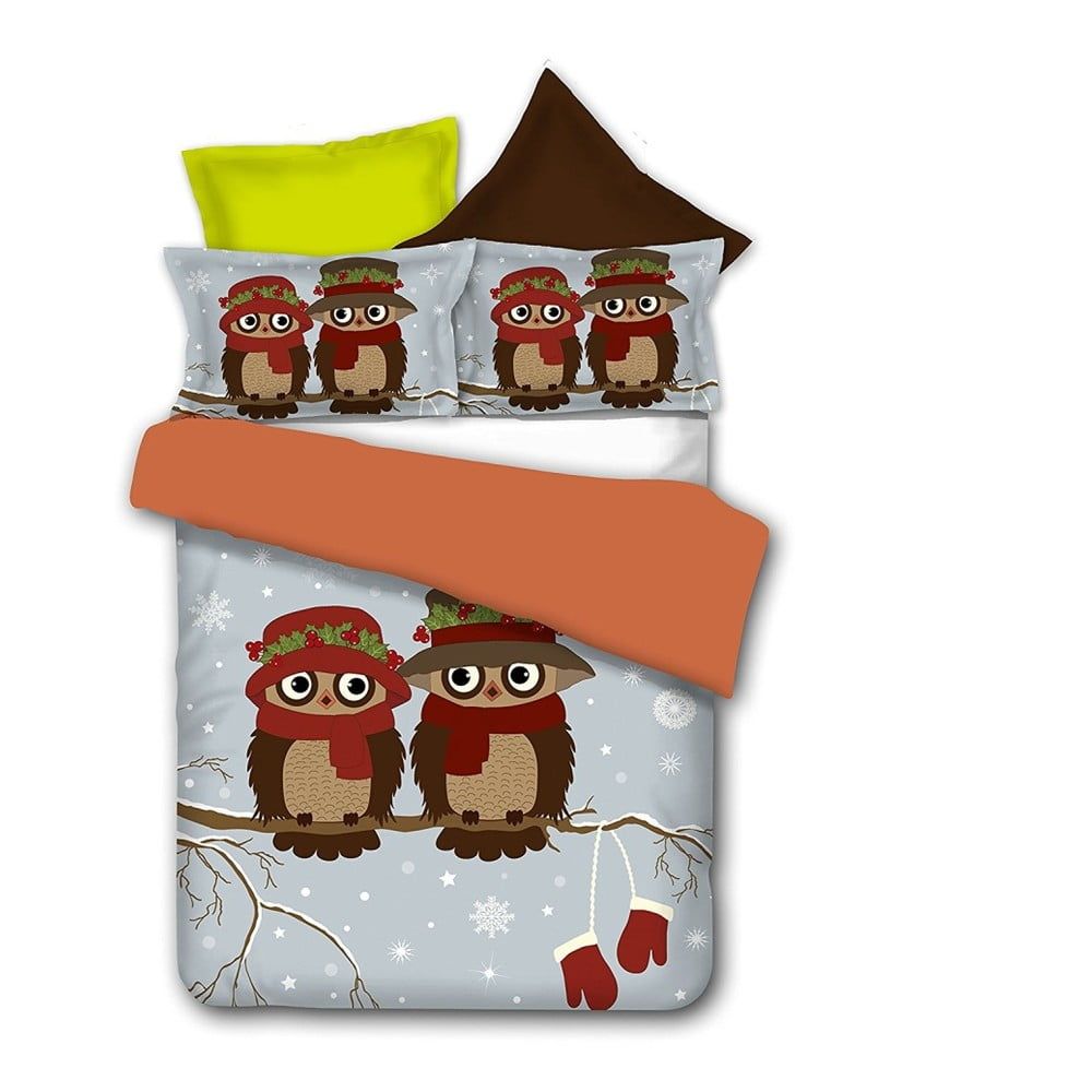 Obojstranné obliečky z mikrovlákna DecoKing Owls Winterstory, 135 × 200 cm - Bonami.sk