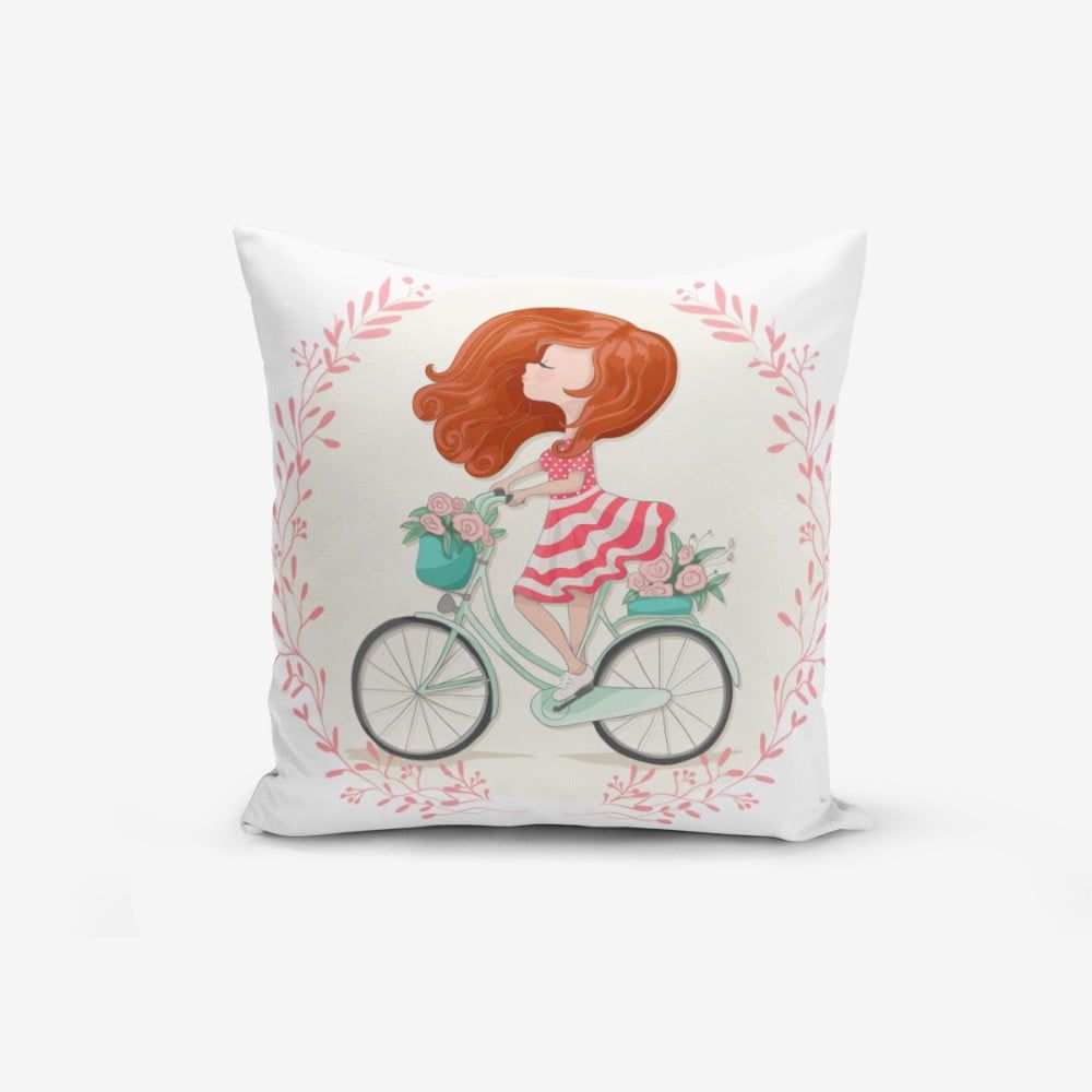 Obliečka na vankúš s prímesou bavlny Minimalist Cushion Covers Bike Girl, 45 × 45 cm - Bonami.sk