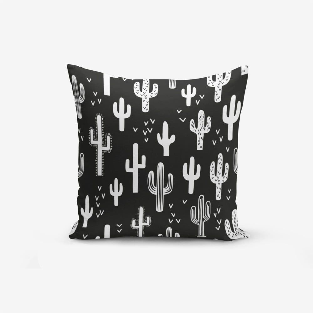 Čierno-biela obliečka na vankúš s bavlnou Minimalist Cushion Covers Black White Cactus Duro, 45 × 45 cm - Bonami.sk