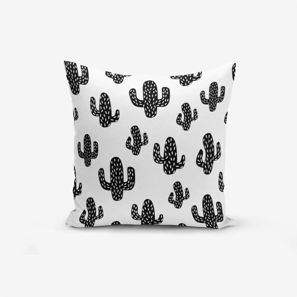 Čierno-biela obliečka na vankúš s prímesou bavlny Minimalist Cushion Covers Black White Cactus, 45 × 45 cm - Bonami.sk