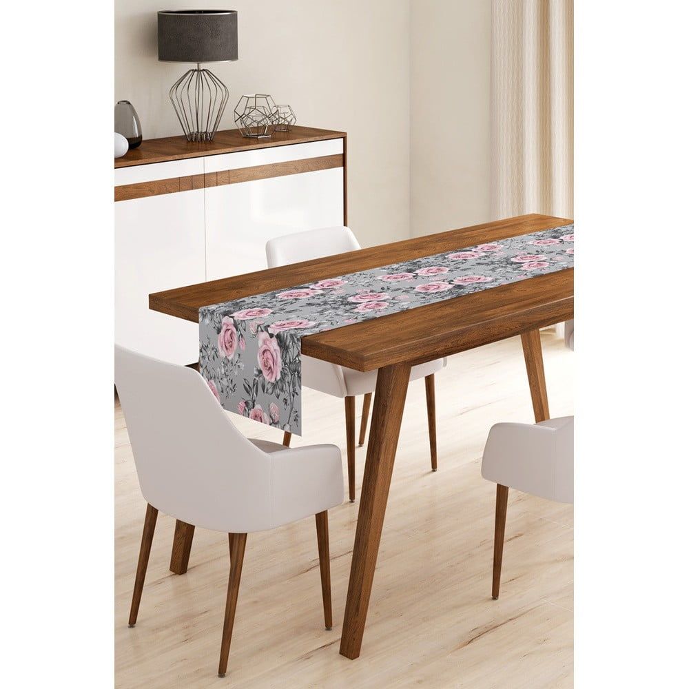 Behúň na stôl z mikrovlákna Minimalist Cushion Covers Grey Roses, 45 × 145 cm - Bonami.sk
