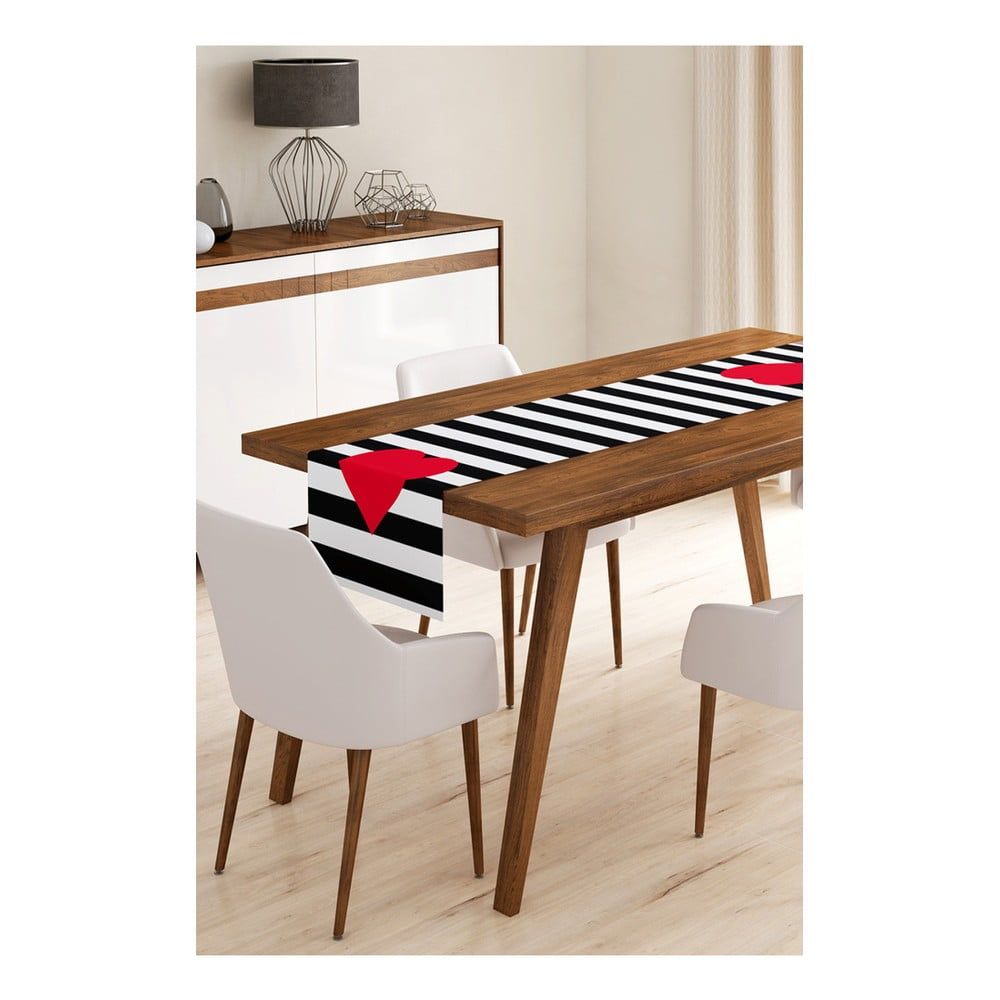 Behúň na stôl z mikrovlákna Minimalist Cushion Covers Stripes with Red Heart, 45 × 145 cm - Bonami.sk
