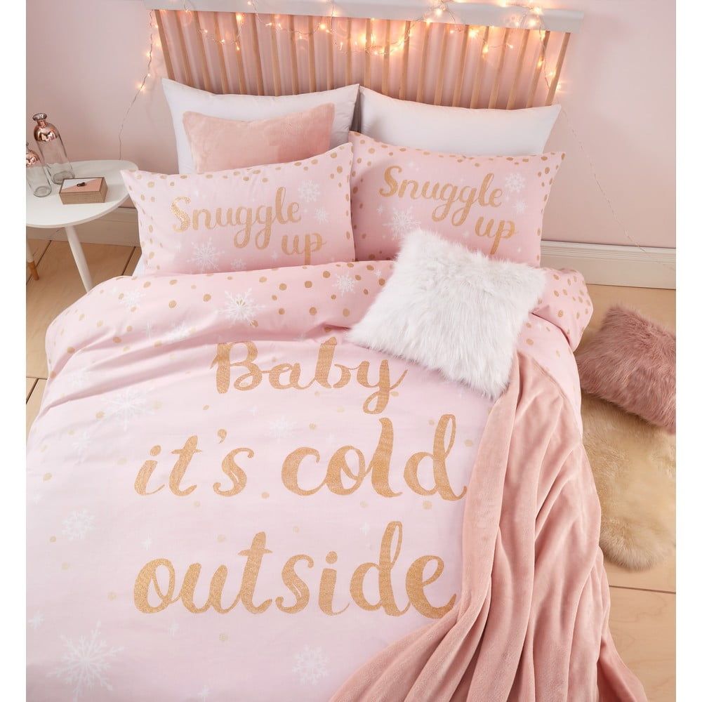 Ružové obliečky s potlačou \"Baby It \'Cold Outside\" Catherine Lansfield, 135 x 200 cm - Bonami.sk